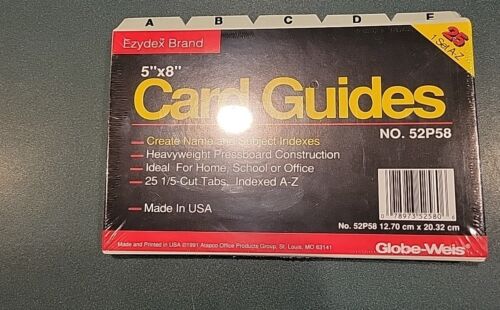 Globe-Weis 5" x 8" Card Guides A-Z - 52P58 - Brand New Sealed, Heavy Weight! - Picture 4 of 6