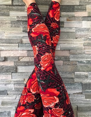 LuLaRoe Leggings ~ OS ~ Magenta Orange DISNEY ROSES ~ WATERCOLOR ~  *UNICORN* 