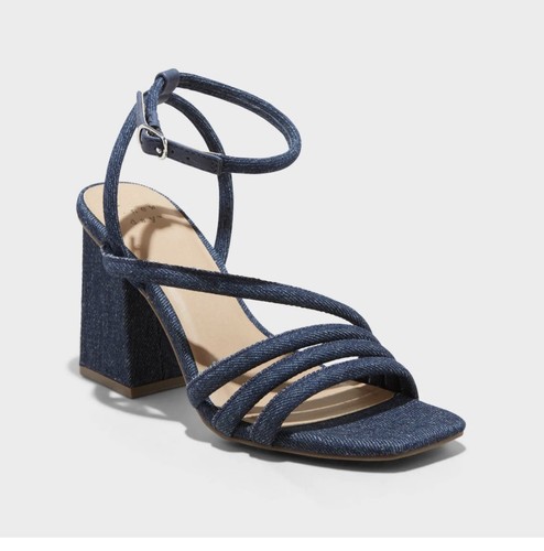 A New Day Women's Chunky Block High Heel Buckle Sandals Asymmetric Ankle Strap - Picture 4 of 4