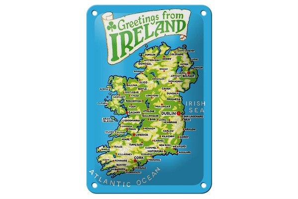 Blechschild Urlaub 12X18Cm Greetings From Ireland Landkarte Deko Schild-image