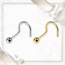 20G 18G Solid 14k Karat Gold 2mm Ball Nose Stud Screw Bend Ring Nostril Jewelry