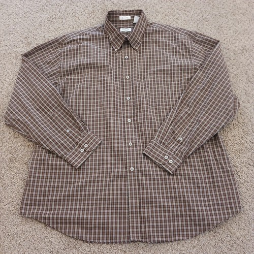 Van Heusen Hemd Herren XL braun kariert langarm Button Down Baumwollmischung