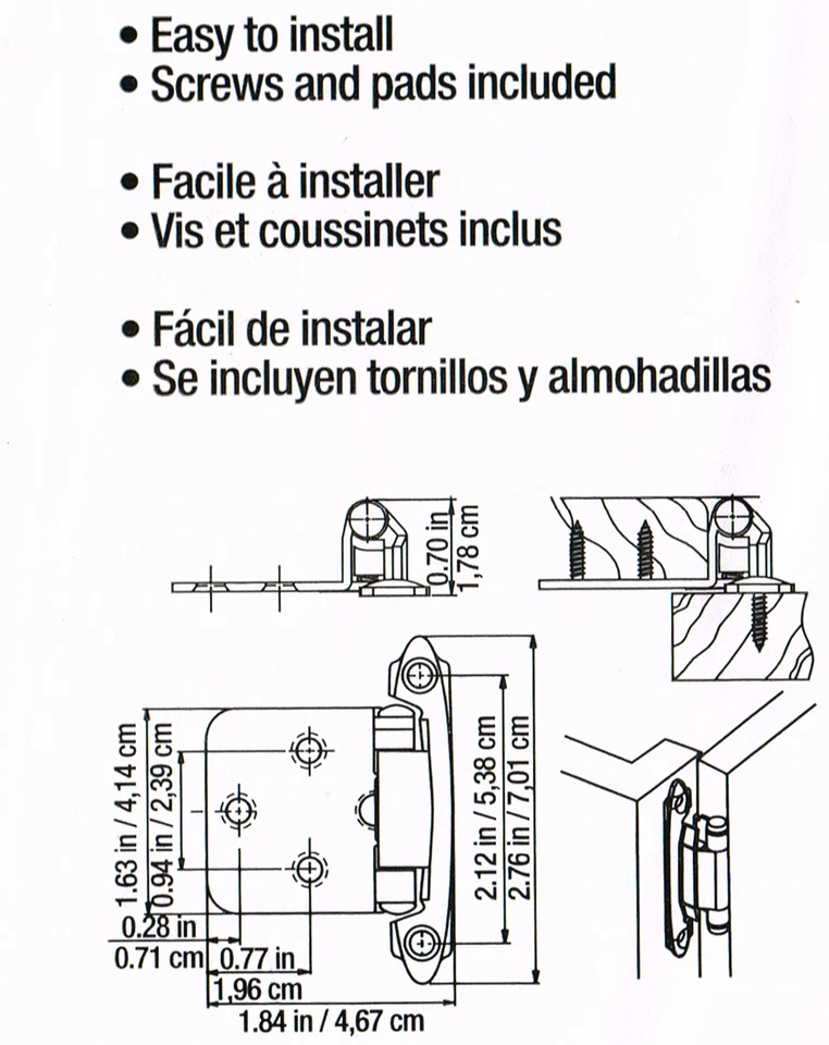 LOTE de 10 BISAGRAS EMPOTRABLES para puerta de gabinete de superficie de bronce envejecido con cierre automático Foto 2 de 2