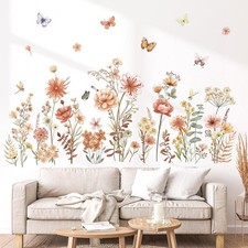 Boho Wildflower Wall Stickers Garden Flowers Grass Peel and Stick Wall Art