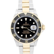 Rolex UNPOLISHED PAPERS Rolex Submariner 40mm Black NO-HOLES 18K Gold Watch 16613 BOX