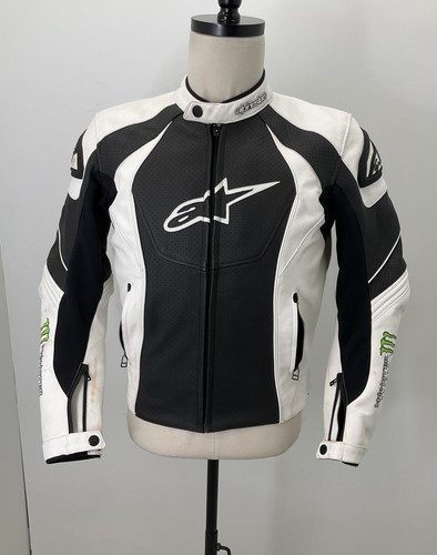 Alpinestars Black White Green Leather Monster Zip Motorcycle Jacket 38