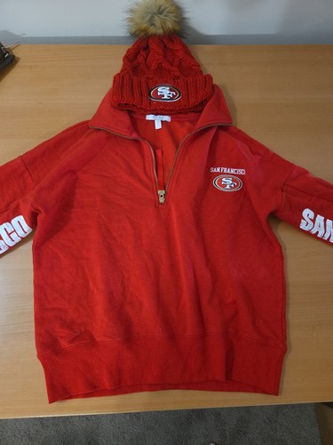 San Francisco 49ers Womens Long Sleeve Zip Up(S) & Beanie NFL Team Apparel