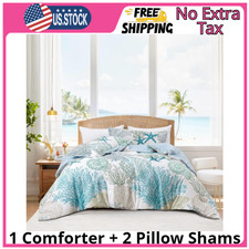 Coastal Comforter Set Queen Size 3 Piece, Soft Beach Themed Comforter, Ocean Nau