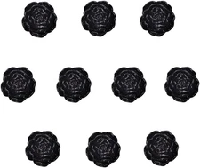 10Pcs 25Mm Black Rose Flower Resin Button Flat Back Single-Hole for Clothing Dec
