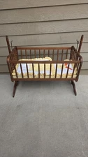 Vintage Jenny Lind Spindle Style Wooden Brass Baby Cradle/Bassinet