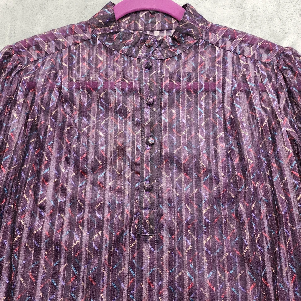 Vintage 70s Sheer Metallic Rainbow Plisse Slip Dress Tunic Set Size M Purple - Image 3 of 4