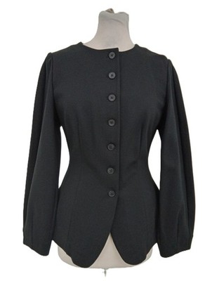 M&S Women's Collarless Jacket Black Notch Hem Tailored Fit Stretch Buttons New