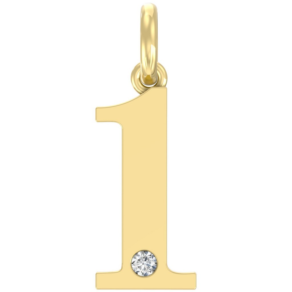 "Lab Grown Diamond 14K Yellow Gold Number 1 Pendant Necklace 18\" Silver Chain"