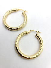Gold Tone over Sterling Silver 5mm Diamond-Cut Round Hoop Earrings 32mm - 5gr