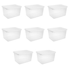 Sterilite 20qt Clear Storage Bins, 8-Pack - White with Snap-On Lids
