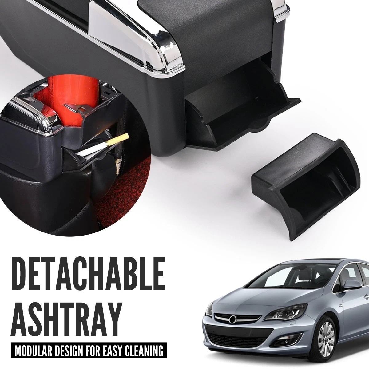 Bracciolo Auto Centrale Portaoggetti Pelle Nera Ecologica per Opel Astra J 09–18 - Miniatura 6