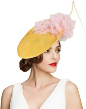 Sinamay Fascinator Hat Floral Feather Pillbox Derby Hats for Women Wedding Te...