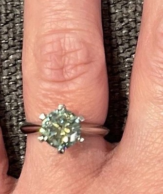 Veatge SS 925 Green Moissanite Brilliant cut 2 Ct Ring Size 5 GRA certificate 