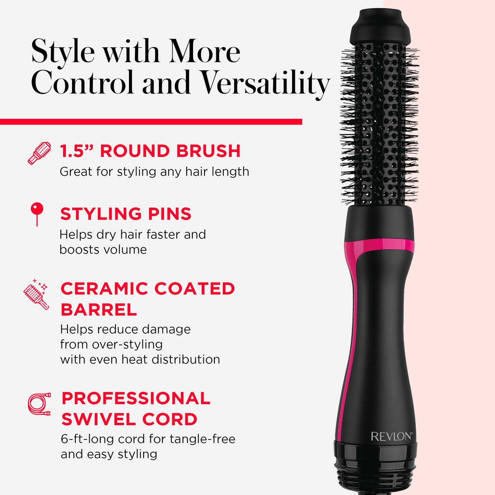 REVLON One Step Hair Dryer and Styler Root Booster Round Brush for Styling Dryer