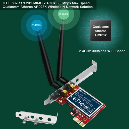 Wireless N 2.4GHz 300Mbps PCIE Wireless Network Adapter for Windows 11, 10, 8... - Picture 2 of 8