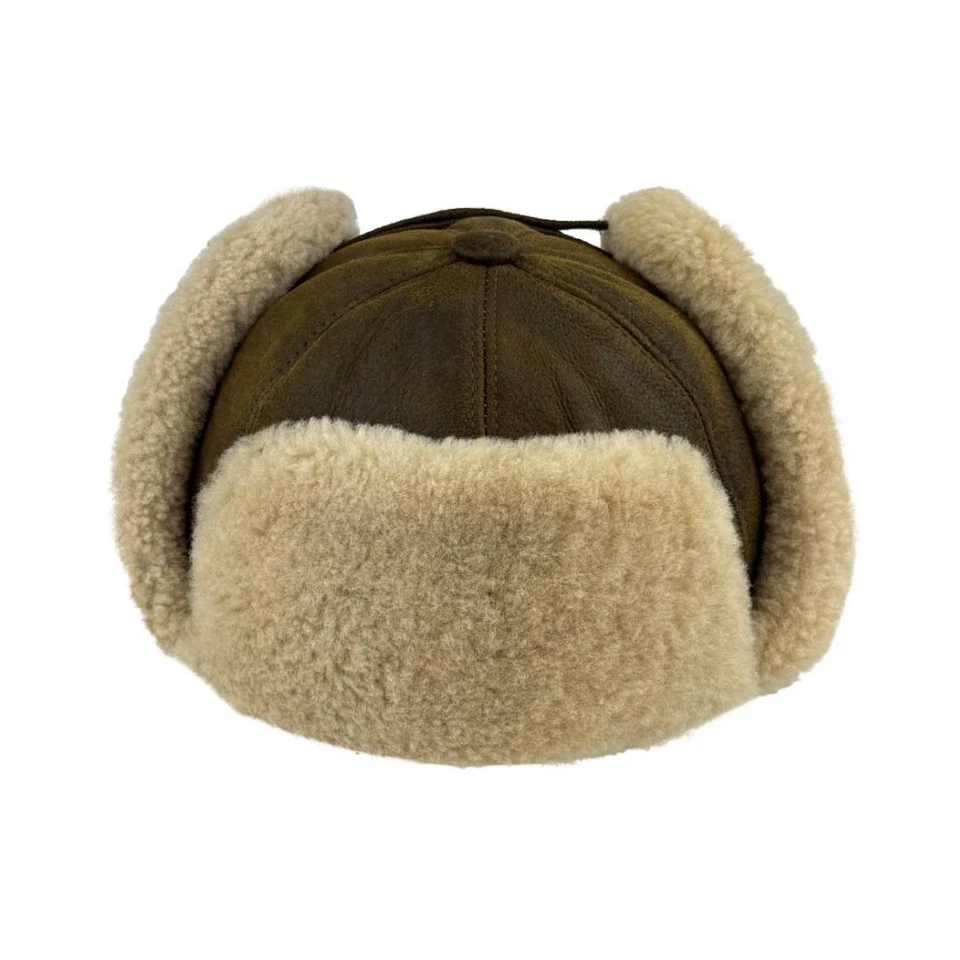 Sheepskin Shearling Ushanka Hat Aviator Trapper Hunting Winter Fur Cap Earflap - Image 3 of 4