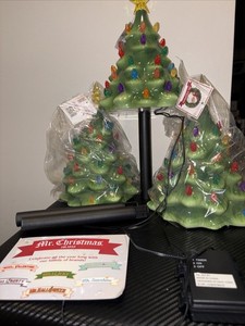 Mr. Christmas 10" Retro Light Up Trees Set of 3 Battery Operated w/ Stands