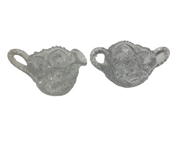 US Glass Artcut creamer  & sugar  bowl Set Pressed EAPG clear pinwheel Hobstars