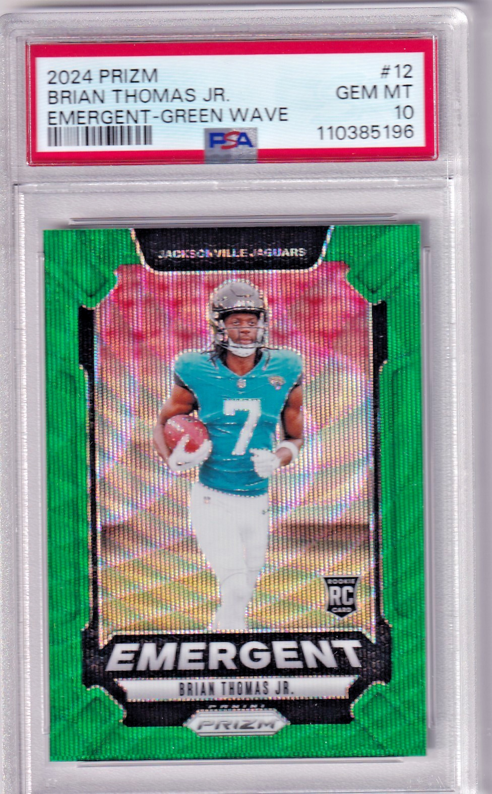 Brian Thomas Jr. 2024 Prizm #12 Emergent Green Wave RC PSA 10 CLEAN SLAB!!!!!!