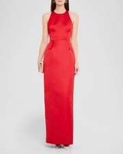 Prabal Gurung Women's Red Caroline Satin Halter Detachable Train Gown Dress 4