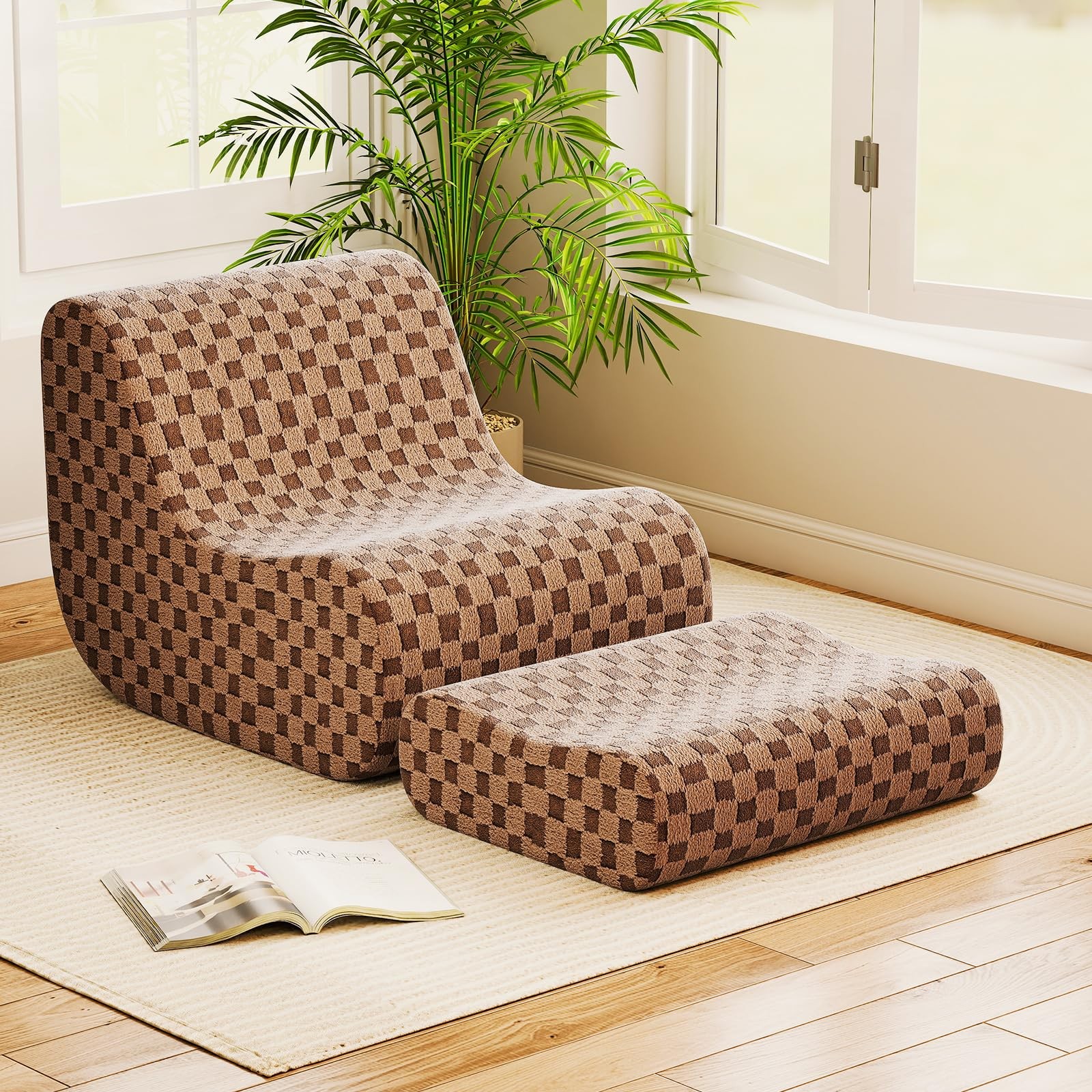 With Ottoman, Comfy Lazy Sofa Chair With One-piece Foa...