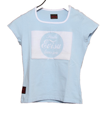 EVISU T-Shirt Gr. L gebraucht (Sa3579) hellblau Vintage Damen