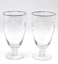 Set of 2 Tiffin Franciscan Provincial Iced Tea Glasses 6 1/4" Etched Silver Rim