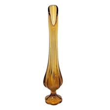Vintage LE Smith Bittersweet Golden Amber 6 Petal Swung Vase Pedestal 16 in MCM