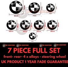 7x BMW Black & White Emblem Centre Caps Badges Set 82mm 74mm 68mm 45mm UK BMW