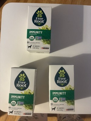 (x3) Ever Root Immunity + Spirulina Dog Supplement 60 Chewable Tablets Exp 10/24
