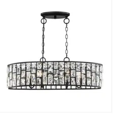 Kristella 6-Light Matte Black Linear Pendant with Clear Crystal Shade
