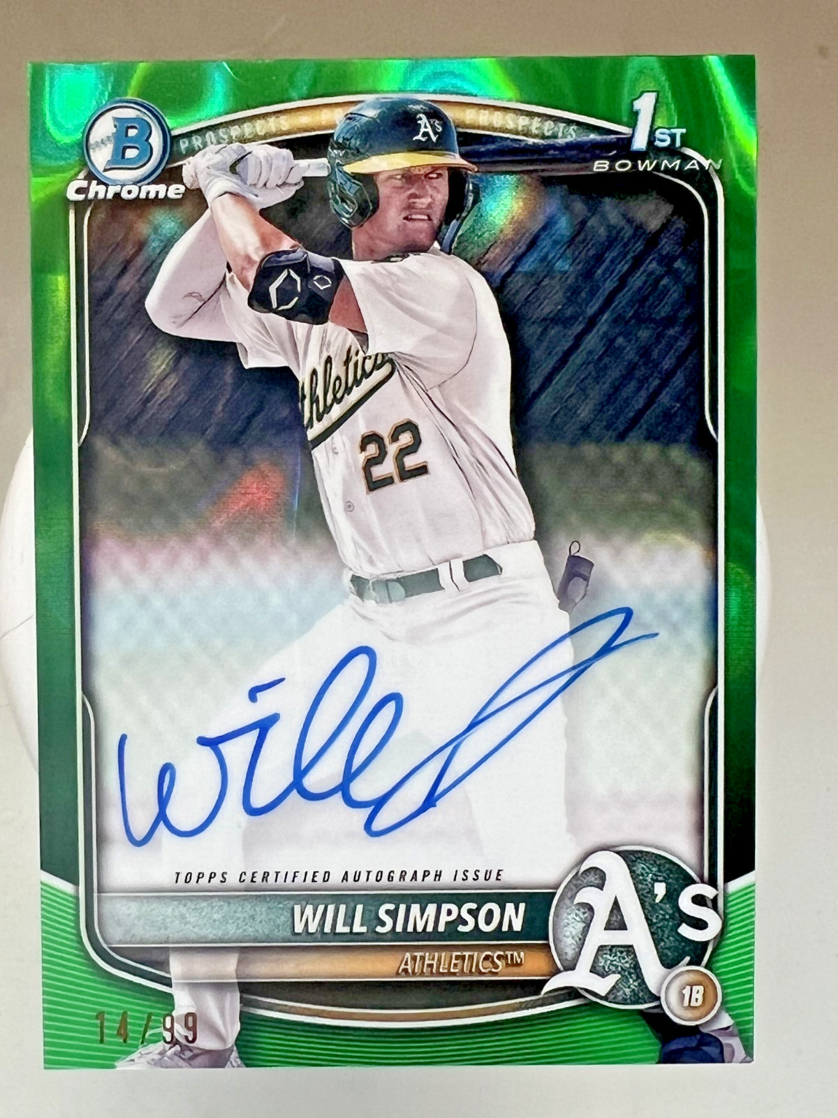 2025 Bowman WILL SIMPSON Chrome 1st Auto Green Lava /99 Athletics #CPA-WSI CK1