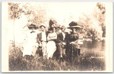 Vintage 1904-1918 Photo Postcard Group Portrait Women Men Hats AZO Stamp Box