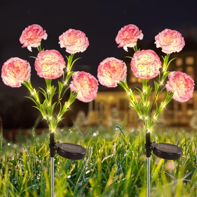 Solar Flower Lights Outdoor, 2 Pack Waterproof Solar Powered Carnation Lights...