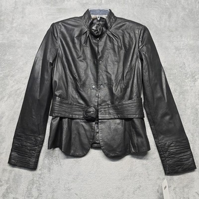Class Roberto Cavalli Jacket Womens Size 10 Black Belted Pleated Rosette
