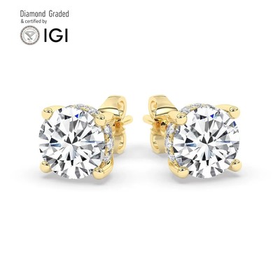 Runde Solitär Labgrown Diamant Ohrstecker 18 Karat Gelbgold 2,15 kt F Vvs2