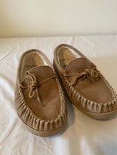 Minnetonka Sherpa Lined Hardsole Slippers Mens Size 12 M Leather Suede Slip On