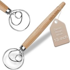Danish Dough Whisk for Sourdough Bread, 13-Inch Bread Whisk with Wooden Handle,
