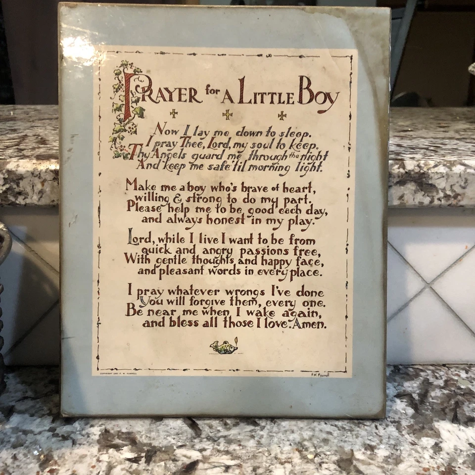 Винтаж (1961) "Молитва за маленького мальчика" от F.W. Ламинированная деревянная табличка Funnell - Изображение 2 из 4