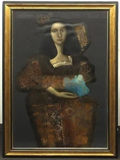 Mersad Berber “Cita” Original Mixed Media on Paper, 50F, Signed, Bosnian Artist