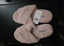 Splendid Faux Fur Crisscross Slippers Pink Blush Women's S/M NWT