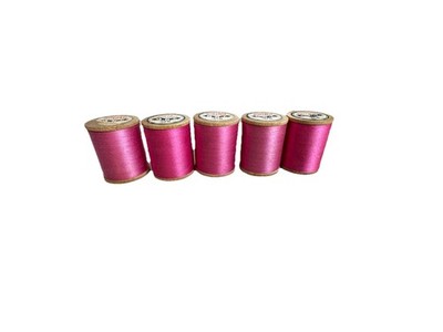 Lot of 5 VTG Clark s O.N.T. Boil Fast Deep Pink Thread Wood Spools Antique Sew