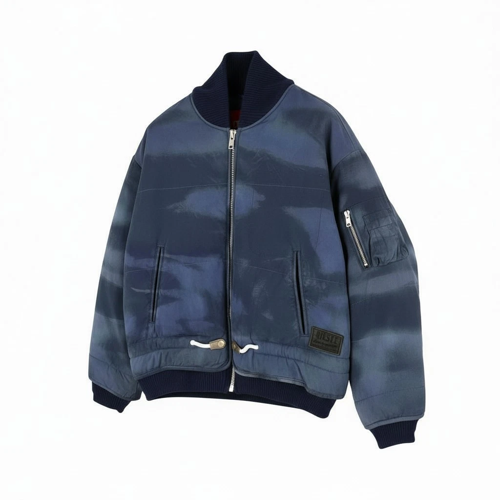 DIESEL Men Jacket W-Spleak-A S Blue Washed Oversized Bomber Insulated RRP325 image 1