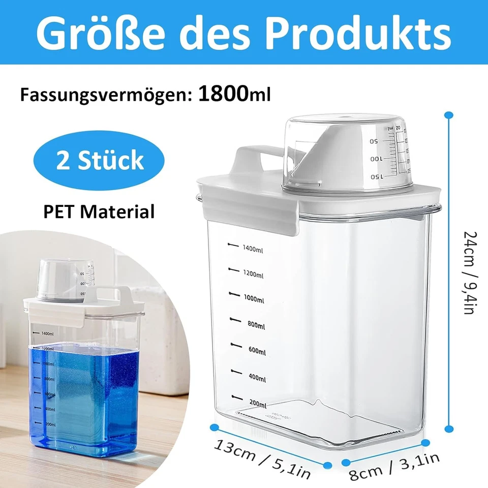2X Waschpulverbehälter mit Deckel Waschpulver Aufbewahrungsbox Waschmittelbox - Bild 2 von 4