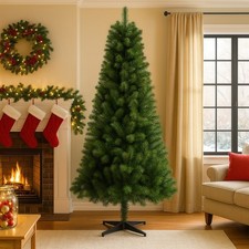 6FT Hinged Artificial Christmas Tree, 582 Tips Full PVC Branches, Stable Stand